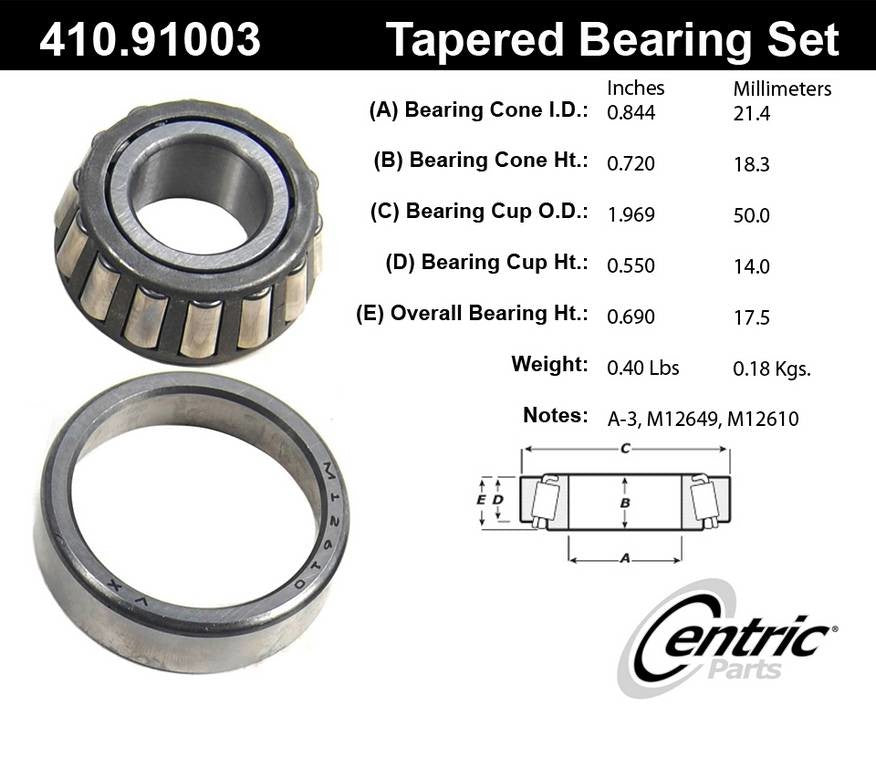 Centric Parts Wheel Bearing and Race Set Premium Tapered Roller 410.91003