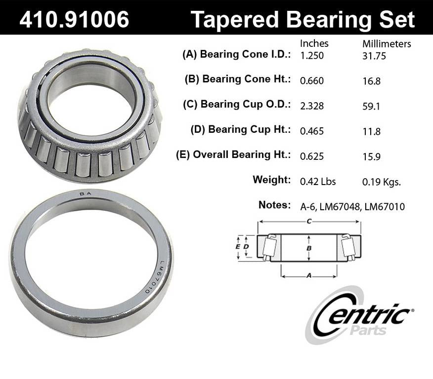 Stoptech Centric Premium Taper Front Inner Wheel Bearing and Race Set 410.91006