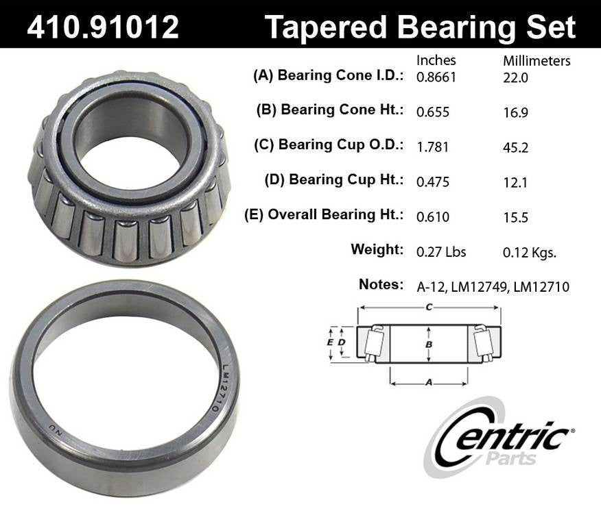 Centric Parts Premium Wheel Bearing and Race Set for 1970-2008 Various Models 410.91012