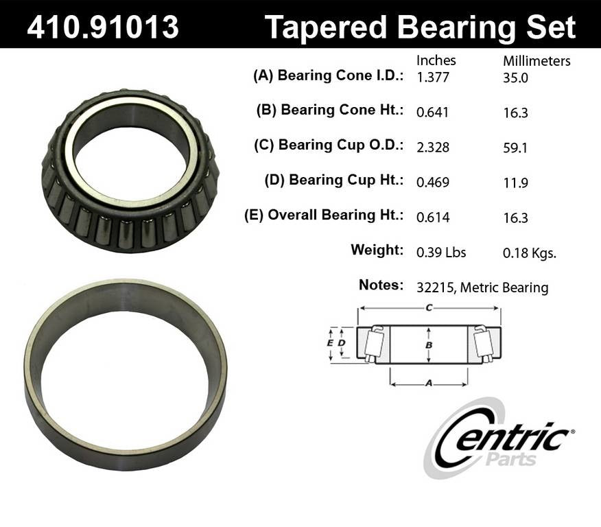 Centric Parts Wheel Bearing and Race Set Premium Tapered Roller for 1970-1989 Vehicles 410.91013