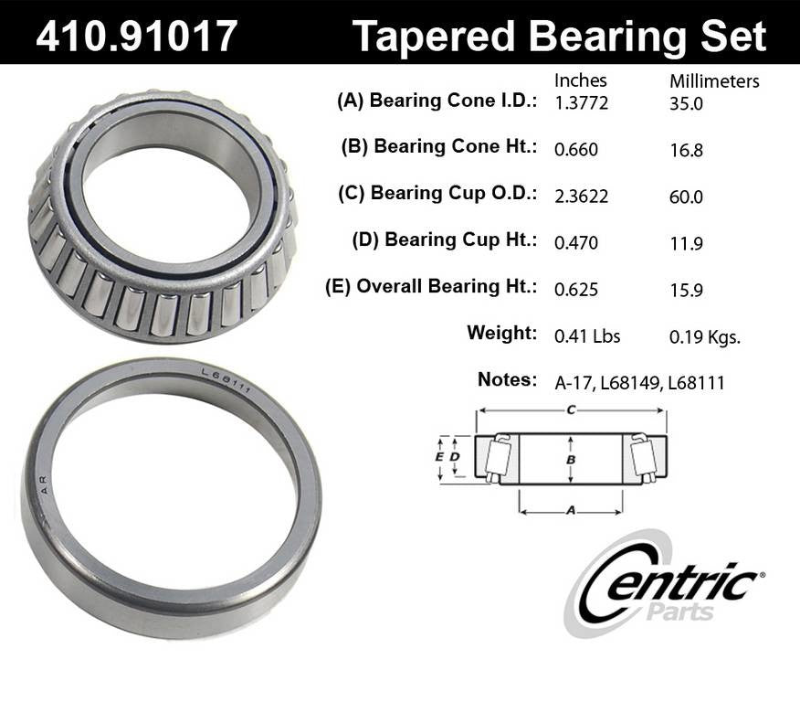 Centric Parts Premium Wheel Bearing and Race Set for 1974-2017 American Motors 410.91017