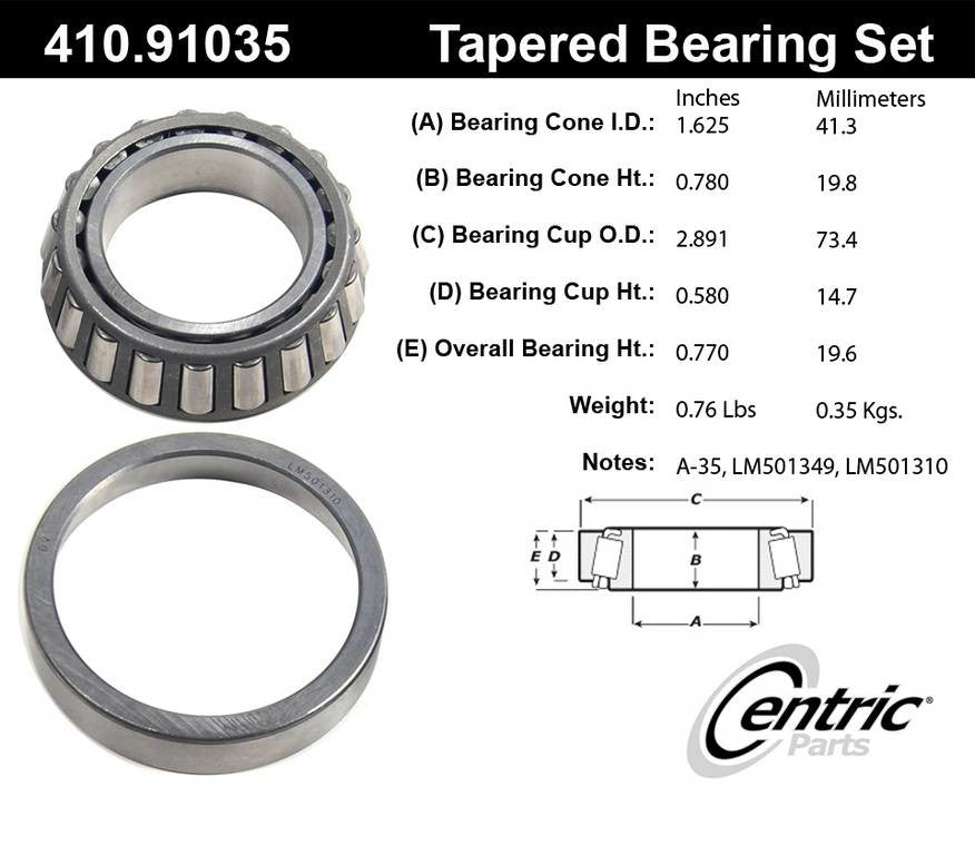 Centric Parts Wheel Bearing and Race Set Premium Tapered Roller for AM General DJ5 1974-1972, Chevrolet Blazer 1974-1969 410.91035