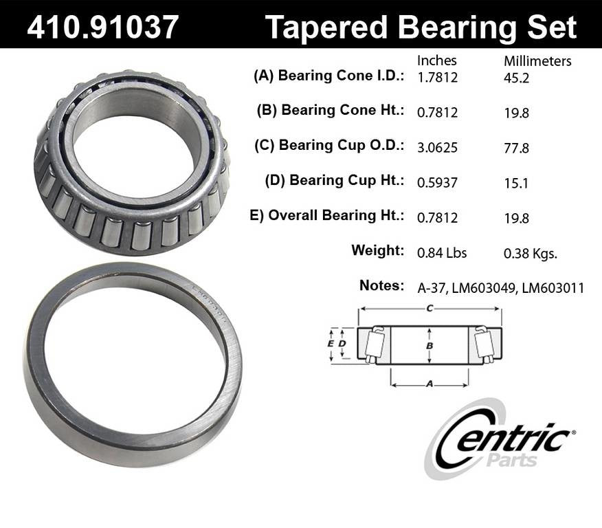 Centric Parts Wheel Bearing and Race Set Premium Tapered Roller for 1970-1968 Aston Martin DB6 410.91037