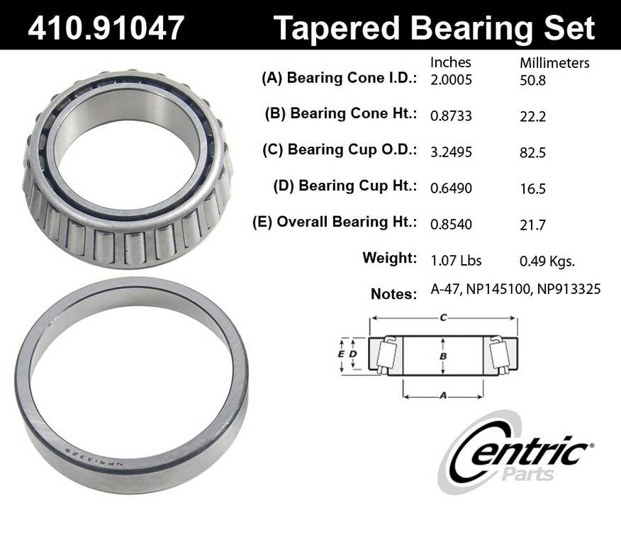 Centric Parts Wheel Bearing and Race Set Premium Tapered Roller for 2003-2020 Chevrolet Express