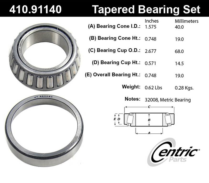 Centric Parts Premium Tapered Roller Wheel Bearing and Race Set 410.91140