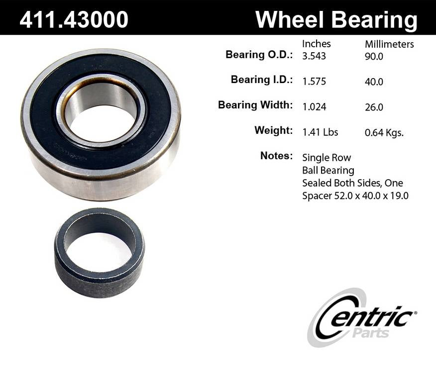 Centric Parts Premium Axle Shaft Bearing Assembly Single Row 411.43000