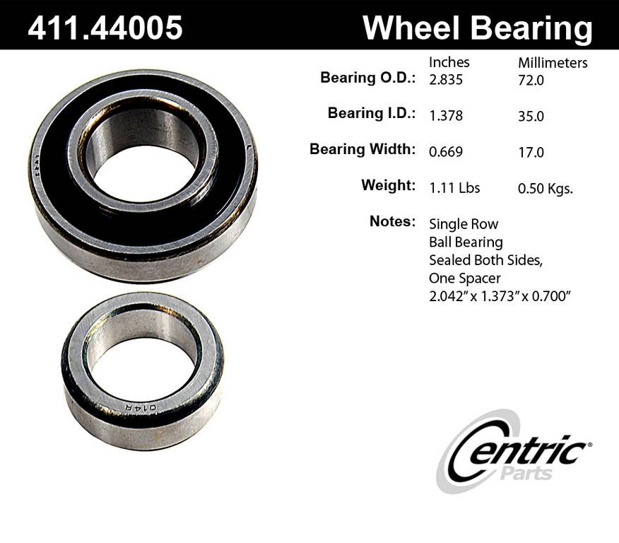 Centric Parts Drive Axle Shaft Bearing Premium Ball Bearings Single Row with Superior Finish for 1972-2017 Toyota Models 411.44005