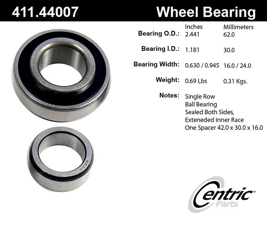 Centric Parts Drive Axle Shaft Bearing Premium Ball Bearings Single Row 411.44007