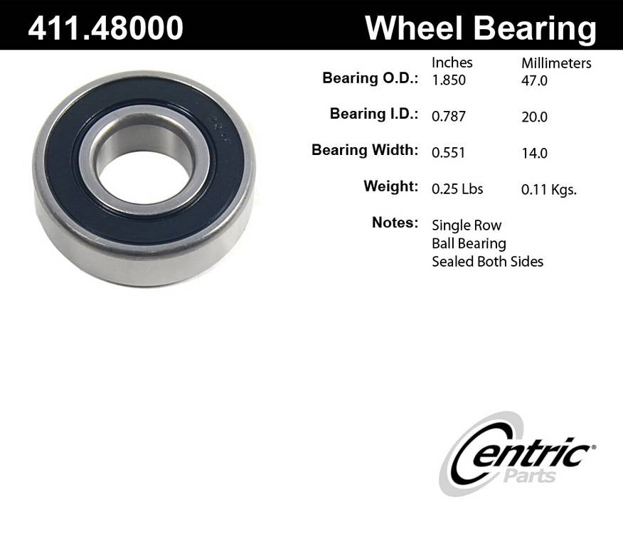 Centric Parts Drive Axle Shaft Bearing Standard Ball Bearings Single Row with High Quality finish for 1985-1988 Chevrolet Sprint 411.48000E