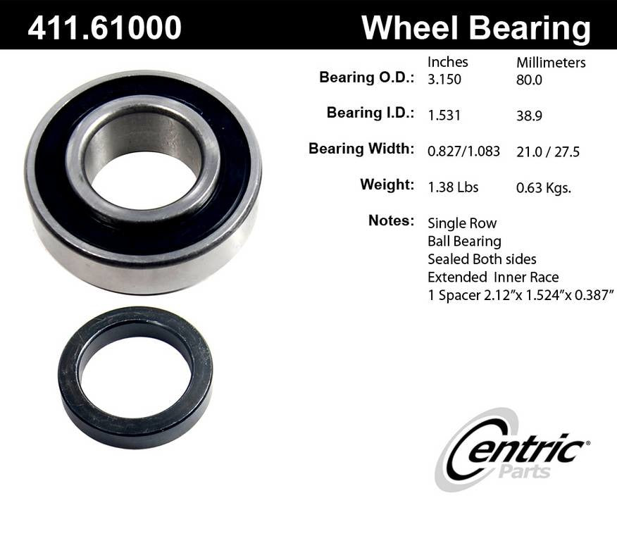 Centric Parts Drive Axle Shaft Bearing Premium Ball Bearings Single Row with Superior Finish for 1953-1972 Buick Electra LeSabre Riviera Skylark Wildcat Cadillac DeVille Eldorado Chevrolet C10 G10 411.61000