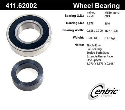 Centric Parts Drive Axle Shaft Bearing Premium Ball Bearings Single Row 411.62002