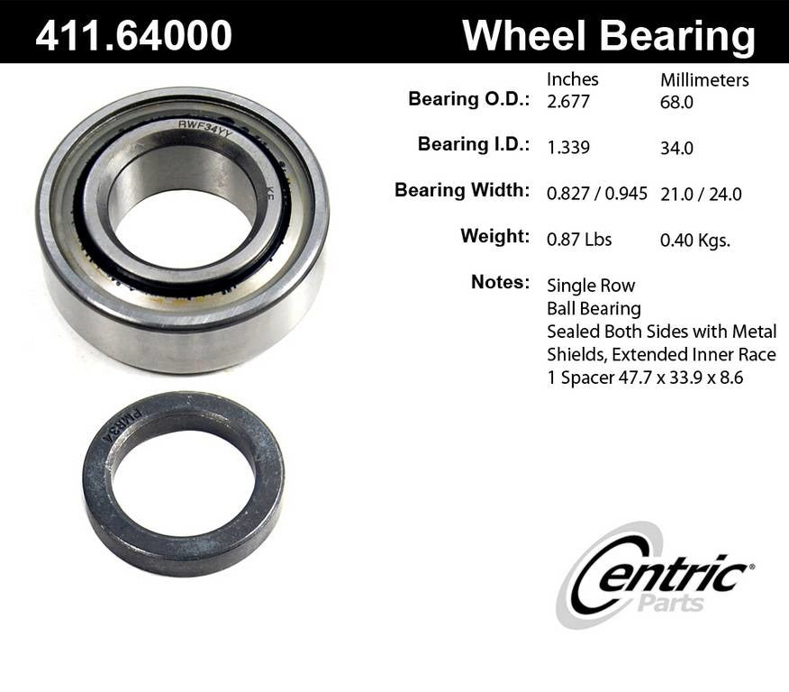 Centric Parts Drive Axle Shaft Bearing Single Row Premium for 1940-2017 vehicles 411.64000