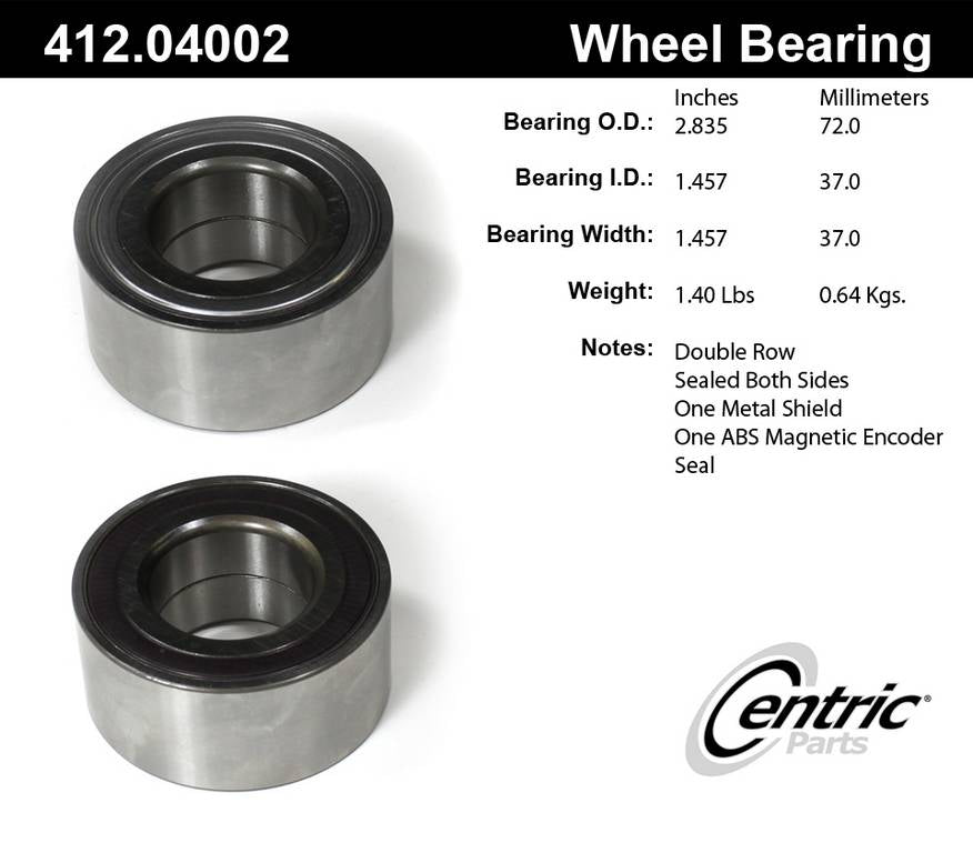 Centric Parts Premium Double Row Wheel Bearing 412.04002