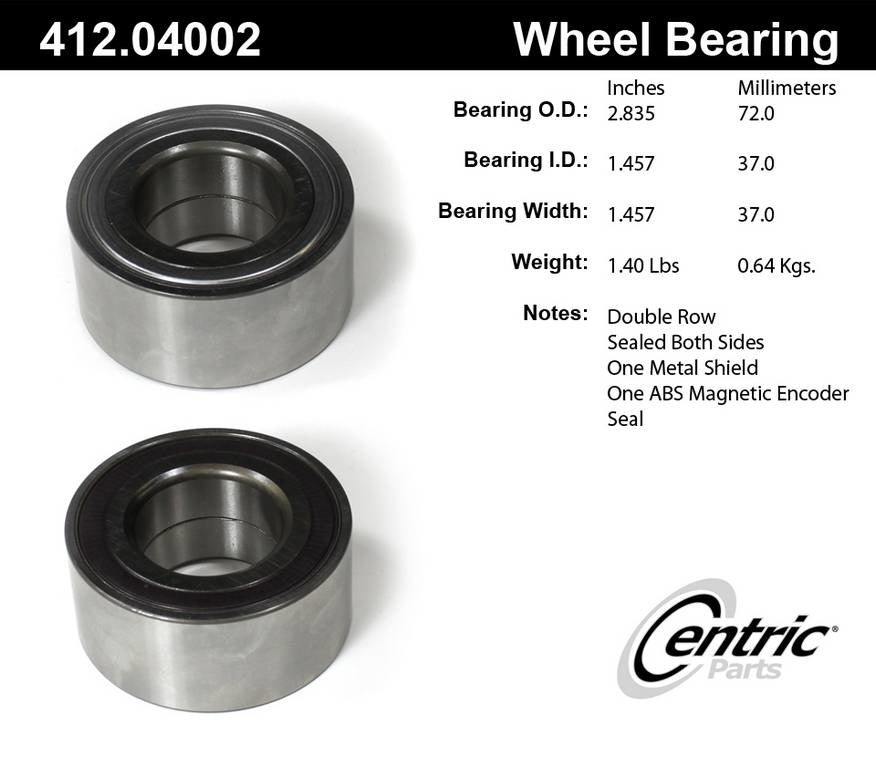 Centric Parts Premium Double Row Wheel Bearing 412.04002
