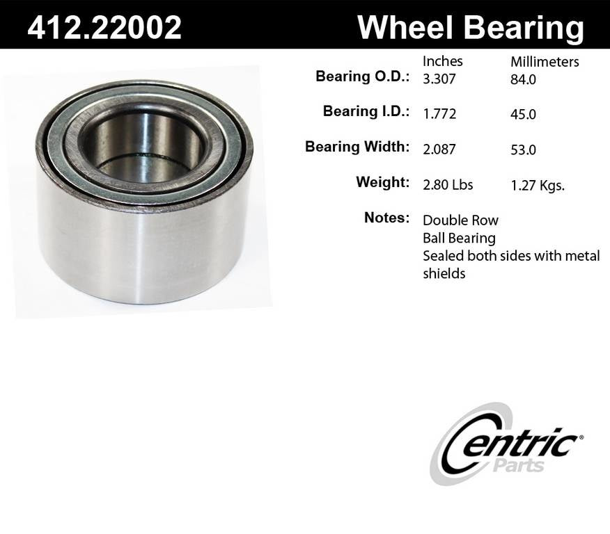 Centric Parts Wheel Bearing Double Row with Deep Groove for 1995-2002 Land Rover Range Rover 412.22002