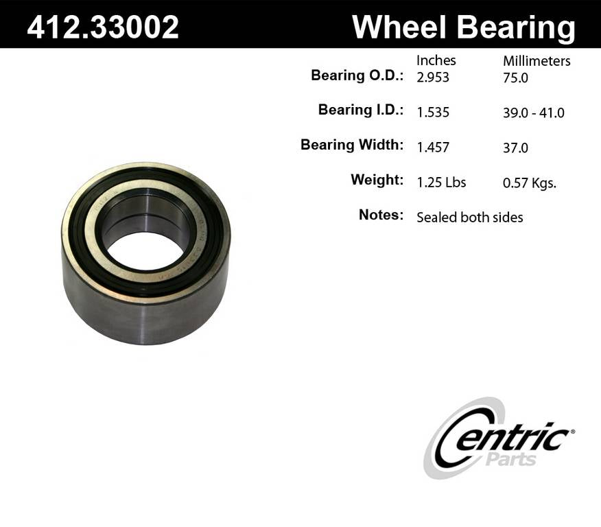 Centric Parts Wheel Bearing Standard Double Row C-Tek for 1988-2005 Audi Volkswagen 412.33002E