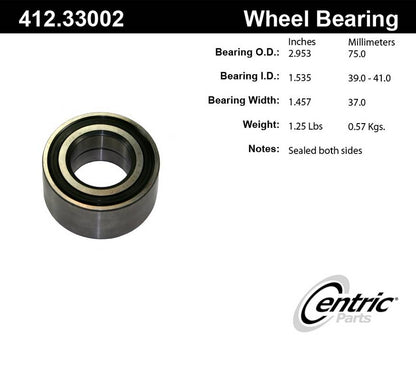 Centric Parts Wheel Bearing Standard Double Row C-Tek for 1988-2005 Audi Volkswagen 412.33002E