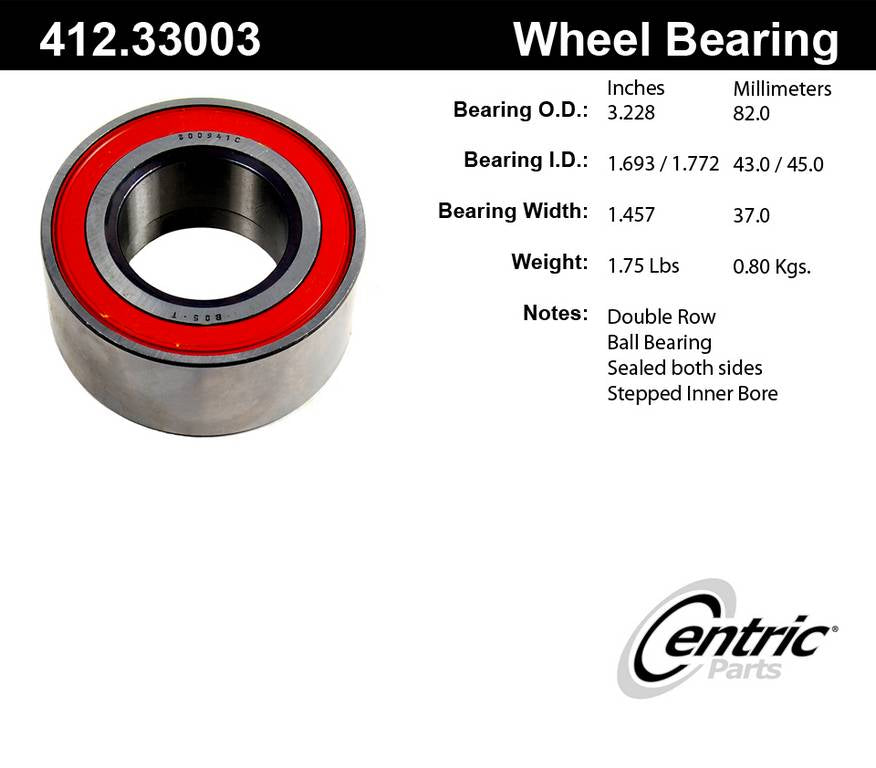 Centric Parts C-Tek Standard Double Row Wheel Bearing for Audi 1993-2009 Models 412.33003E