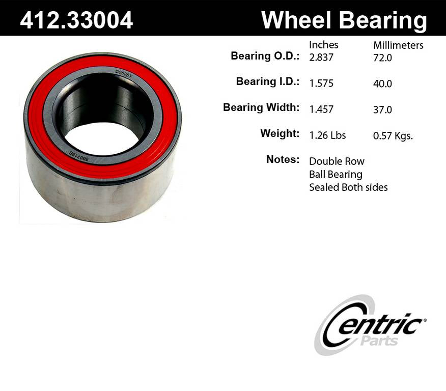 Centric Parts Premium Double Row Wheel Bearing for Volkswagen Cabrio 2002-1995, Corrado 1995-1990, Derby 2008-2006, Golf 1999-1988, Jetta 1998-1988, Passat 1997-1990 412.33004