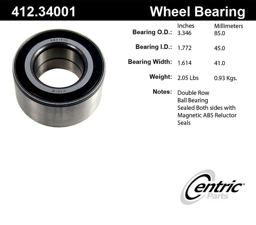Centric Parts Premium Double Row Wheel Bearing 412.34001