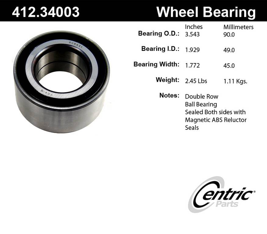 Centric Parts Wheel Bearing 412.34003E