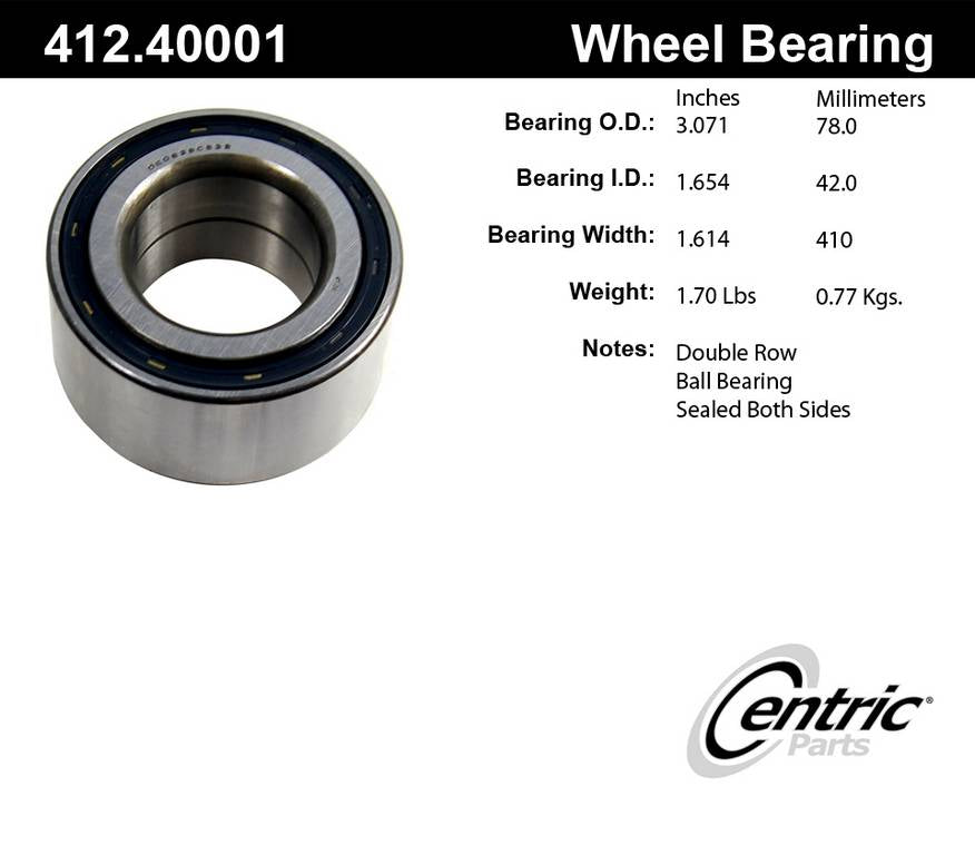Centric Parts Wheel Bearing with Deep Groove Construction for 2000-2017 Vehicles 412.40001E
