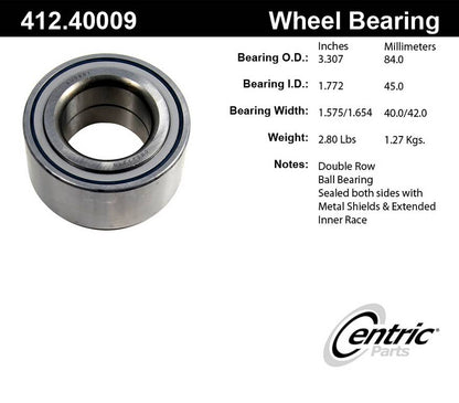 Centric Parts Wheel Bearing with Deep Groove Construction for 1940-2017 Vehicles 412.40009E