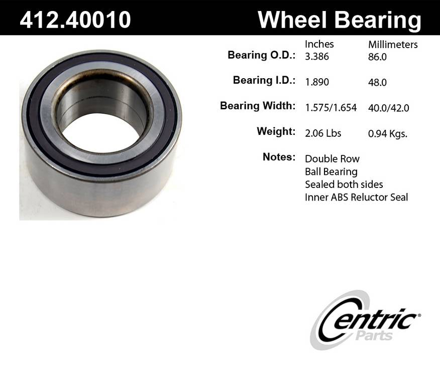 Centric Parts Wheel Bearing with Deep Groove Construction for 1940-2017 Vehicles 412.40010E