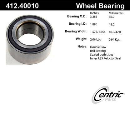 Centric Parts Wheel Bearing with Deep Groove Construction for 1940-2017 Vehicles 412.40010E