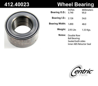 Centric Parts Wheel Bearing with Deep Groove construction for 2017-2020 Acura MDX, 2006-2014 Honda Ridgeline, 2017-2020 Ridgeline 412.40023E