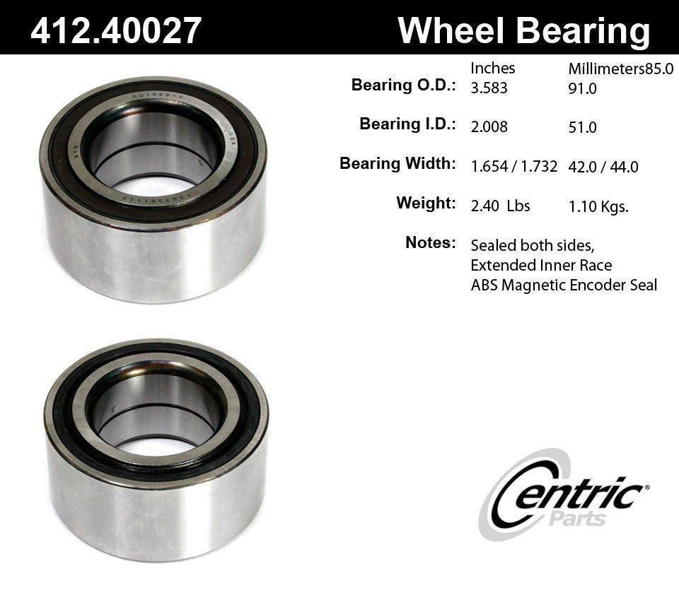 Centric Parts Wheel Bearing Double Row with Deep Groove for 2015-2020 Acura TLX 2013-2017 Honda Accord 412.40027