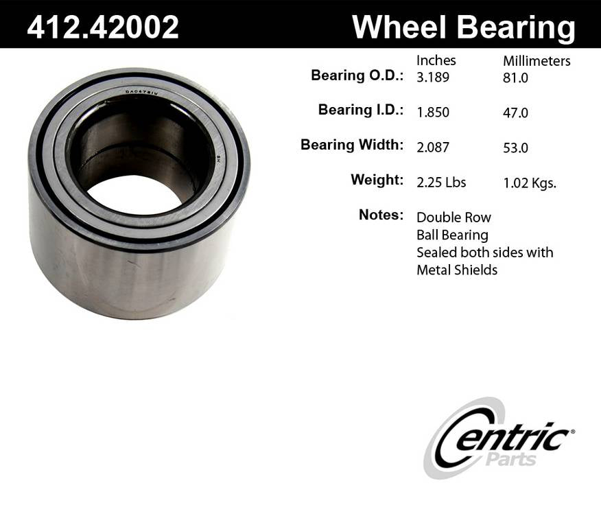 Centric Parts Wheel Bearing with Deep Groove construction for 1993-2002 Nissan Quest 412.42002E
