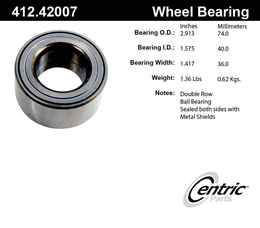 Centric Parts Wheel Bearing Standard Double Row with Deep Groove for 2001-2005 Nissan Almera Sentra 412.42007E