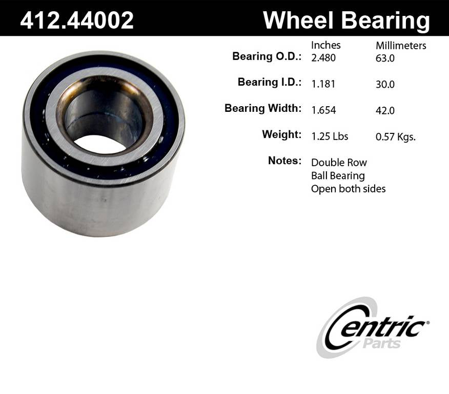 Centric Parts Wheel Bearing Standard Double Row with Deep Groove for 1990-1991 Lexus ES250 1983-1991 Toyota Camry 1986-1993 Celica 1991-1995 MR2 412.44002E