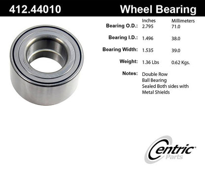 Centric Parts Wheel Bearing Standard Double Row with Deep Groove for 2004-2006 Scion xA/xB, 2000-2005 Toyota Echo, 2006-2015 Hiace 412.44010E