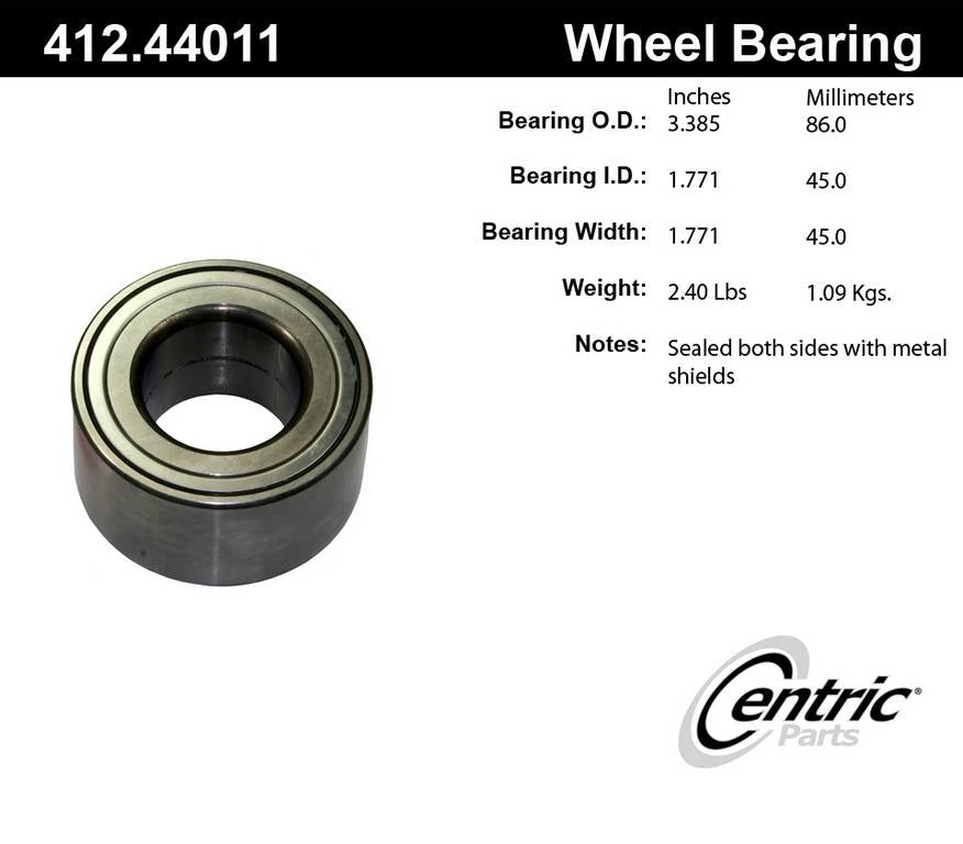 Centric Parts Wheel Bearing with Deep Groove construction for Lexus RX350 2015-2010, RX450h 2015-2010, Toyota Highlander 2008-2019, Sienna 2011-2020 412.44011