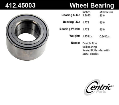 Centric Parts Wheel Bearing Standard Double Row for Mazda 929 1995-1992 Millenia 1999-1995 Millenia 2002-2001 RX-7 1995-1993 412.45003E