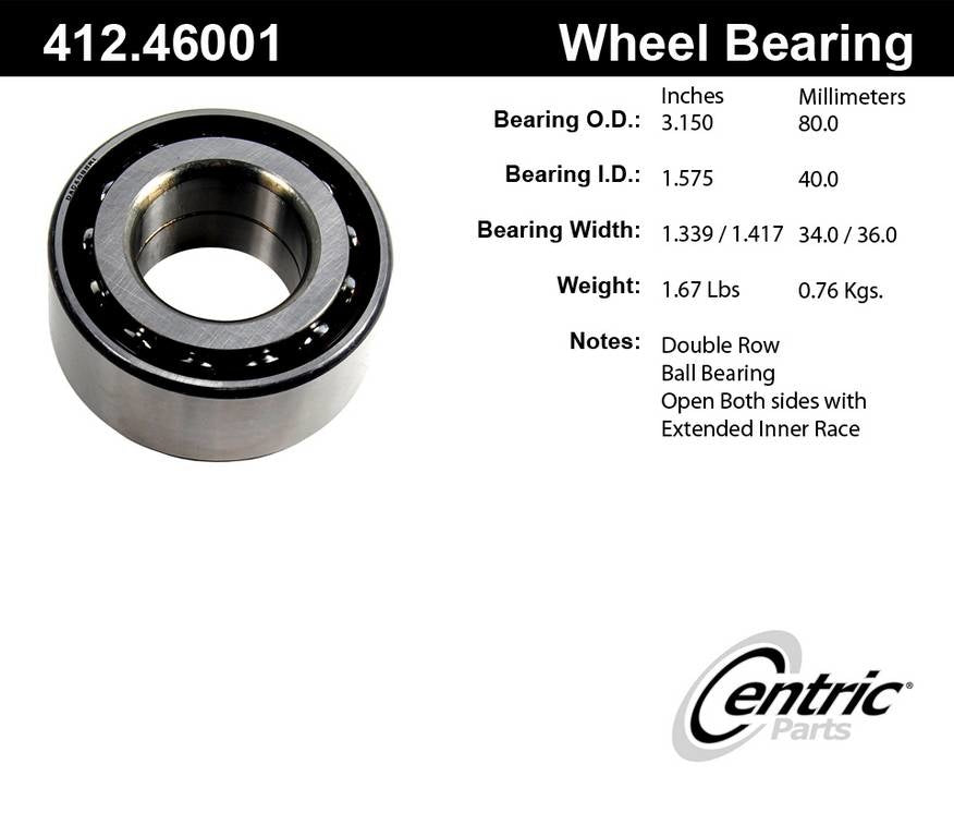 Centric Parts Premium Double Row Wheel Bearing 412.46001