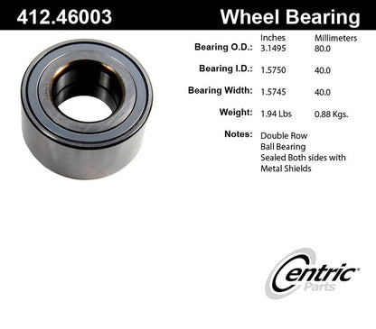 Centric Parts Wheel Bearing with Deep Groove construction for 2002-2007 Mitsubishi Lancer, 2003-2006 Outlander 412.46003E