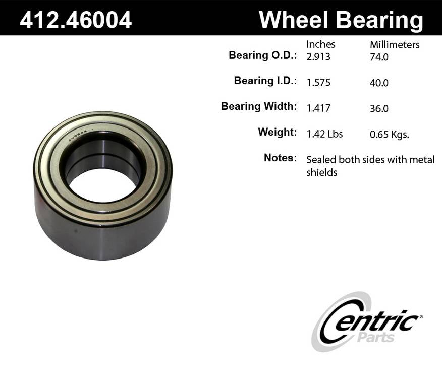Centric Parts Wheel Bearing Standard Double Row with Deep Groove for 2002-2007 Mitsubishi Lancer Mirage 412.46004E
