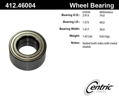 Centric Parts Wheel Bearing Standard Double Row with Deep Groove for 2002-2007 Mitsubishi Lancer Mirage 412.46004E