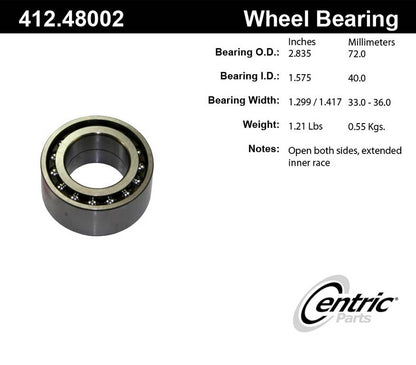 Centric Parts Wheel Bearing Standard Double Row with Deep Groove for 1990-2002 Suzuki Esteem Swift 412.48002E