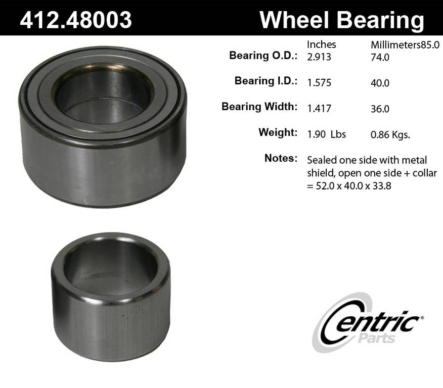 Centric Parts Wheel Bearing Standard Double Row with Deep Groove construction for 2002-2006 Suzuki XL-7 412.48003E