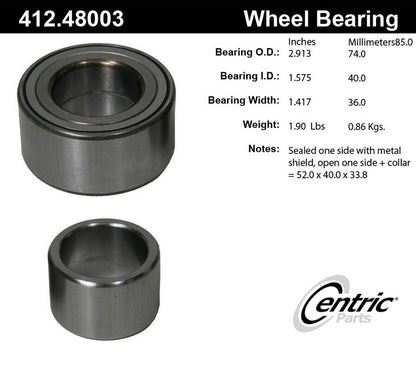 Centric Parts Wheel Bearing Standard Double Row with Deep Groove construction for 2002-2006 Suzuki XL-7 412.48003E