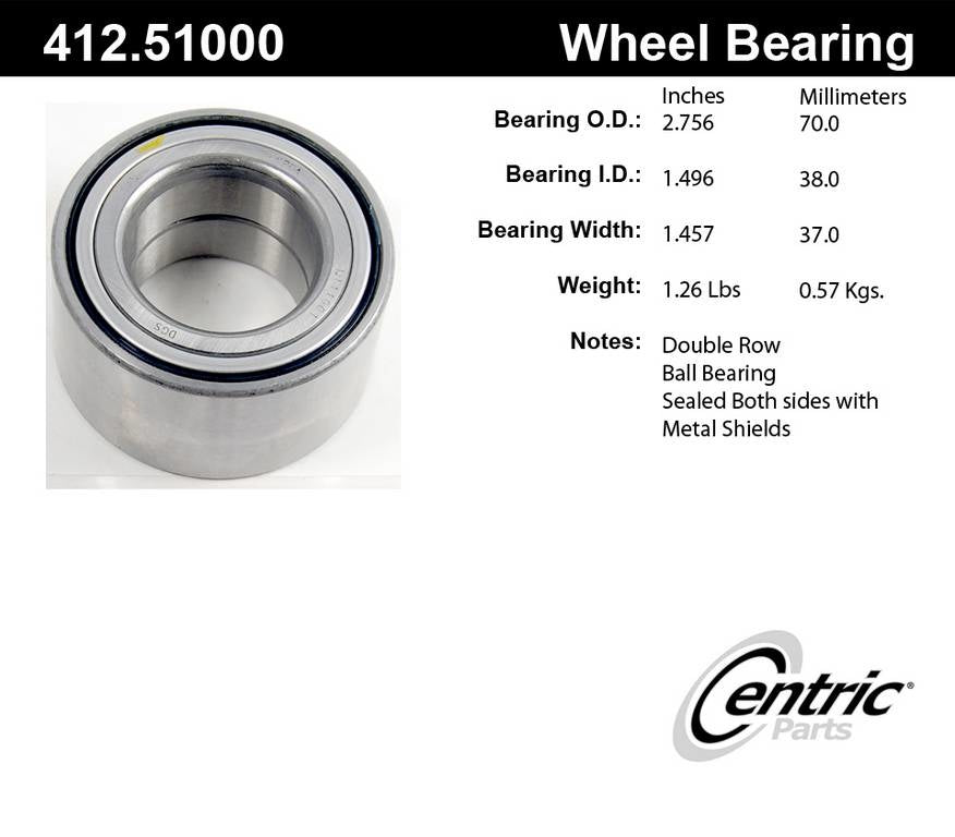 Centric Parts Wheel Bearing Premium Double Row with Deep Groove Construction 412.51000