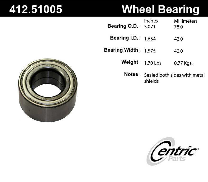 Centric Parts Premium Double Row Wheel Bearing with Deep Groove Construction for 2007-2018 Hyundai Elantra, Kia Forte, Veloster 412.51005