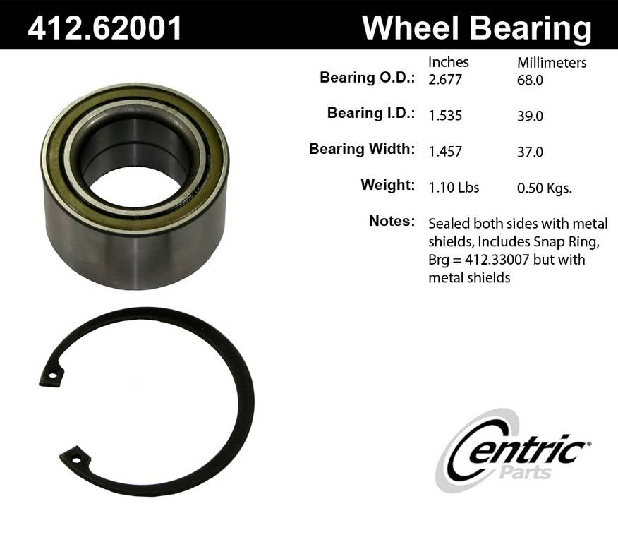 Centric Parts Wheel Bearing Standard Double Row with Deep Groove for Saturn SC 1992-1991, SC1/SC2 2002-1993, SL 2002-1991, SW1 1999-1993, SW2 2001-1993 412.62001E