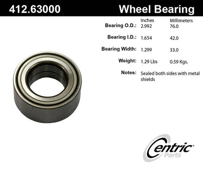 Centric Parts Wheel Bearing with Deep Groove Construction for 2000-2001 Chrysler Neon PT Cruiser Dodge Neon Plymouth 412.63000E