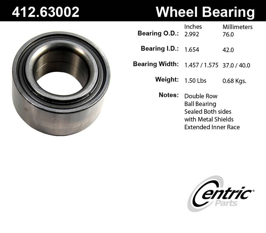 Centric Parts Wheel Bearing Standard Double Row with Deep Groove for 1983-1990 Chrysler Models 412.63002E
