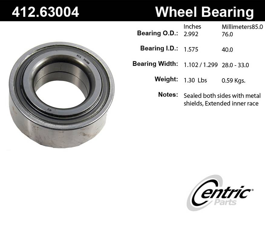 Centric Parts Wheel Bearing Double Row with Deep Groove for 1982-1990 Chrysler LeBaron Dodge 400 Plymouth Horizon 412.63004